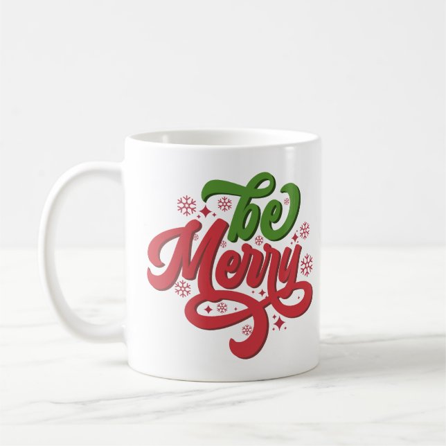 Be Merry Retro Groovy Christmas Holidays Coffee Mug (Left)