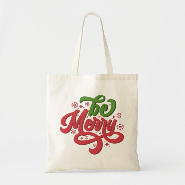 Be Merry Retro Groovy Christmas Holidays Tote Bag (Front)