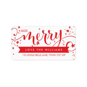 BE MERRY SCRIPT red holiday address label