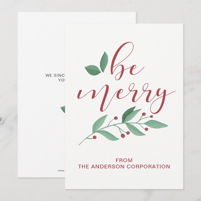 Be Merry Simple Business Holiday Greeting Invitation (Front/Back)