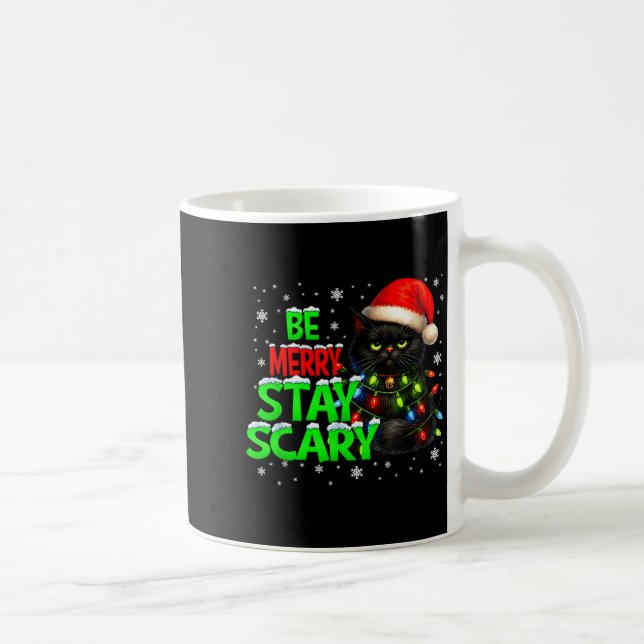 Be Merry Stay Y Black Cat Funny Halloween Christma Coffee Mug (Right)