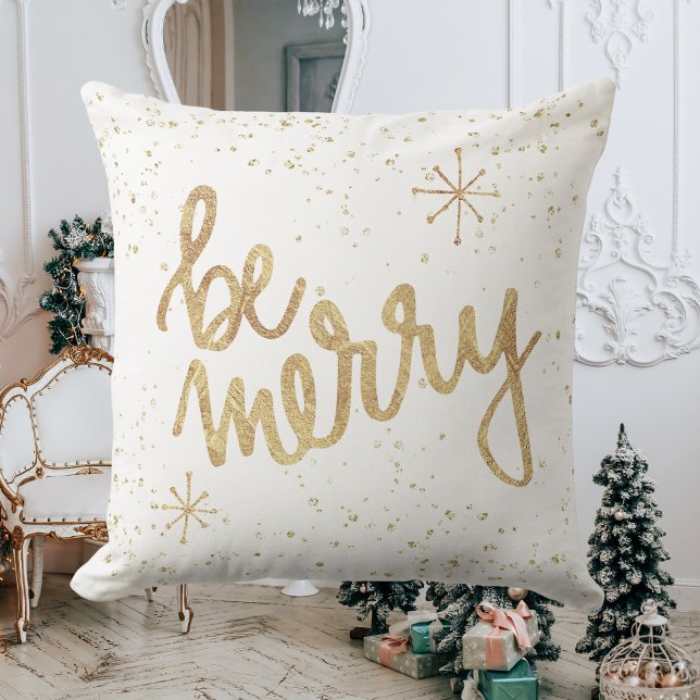 Be Merry - White and Gold - Christmas Cushion (Be Merry - White and Gold - Christmas Throw Pillow)