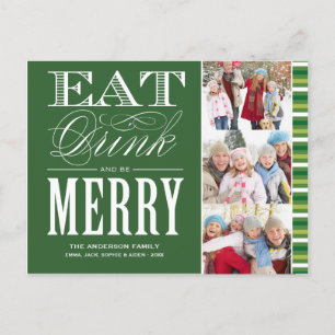 BE MERRY WITH STRIPES   HOLIDAY PHOTO POST CARD