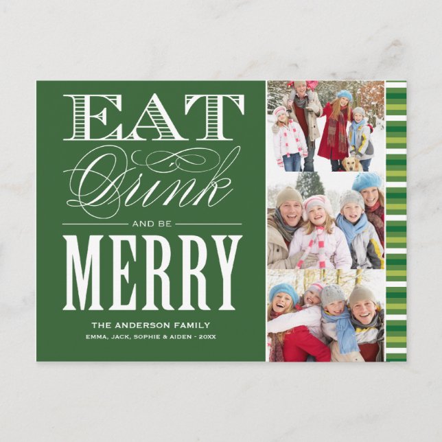 BE MERRY WITH STRIPES | HOLIDAY PHOTO POST CARD (Front)