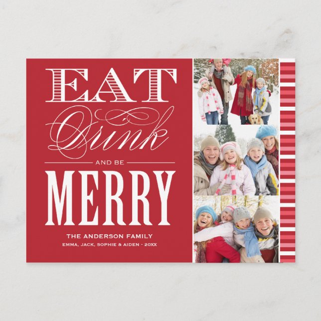 BE MERRY WITH STRIPES | HOLIDAY PHOTO POST CARD (Front)