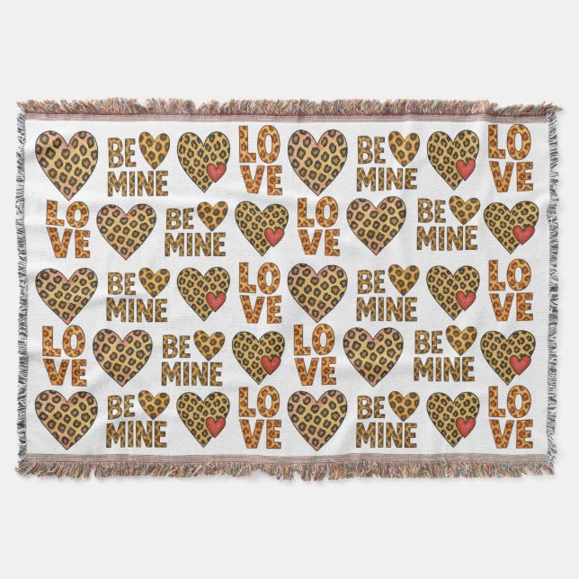 Be Mine Be My Valentine Cheetah Print Throw Blanket (Front)