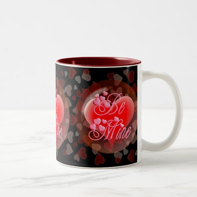 BE MINE BUBBLE HEART on black by SHARON SHARPE Two-Tone Coffee Mug (Right)