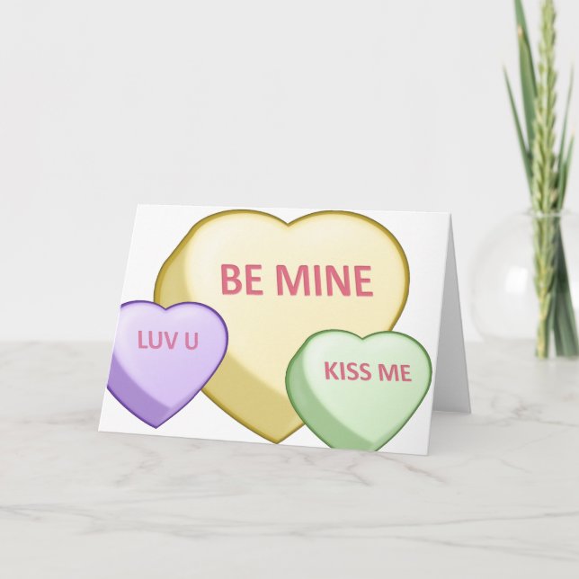 BE MINE Candy Heart, LUV U Candy Heart, KISS ME... Holiday Card (Front)