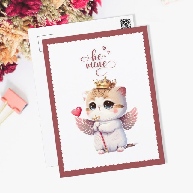Be Mine Chibi Cat Angel Wings Kitten Valentine Holiday Postcard (Creator Uploaded)