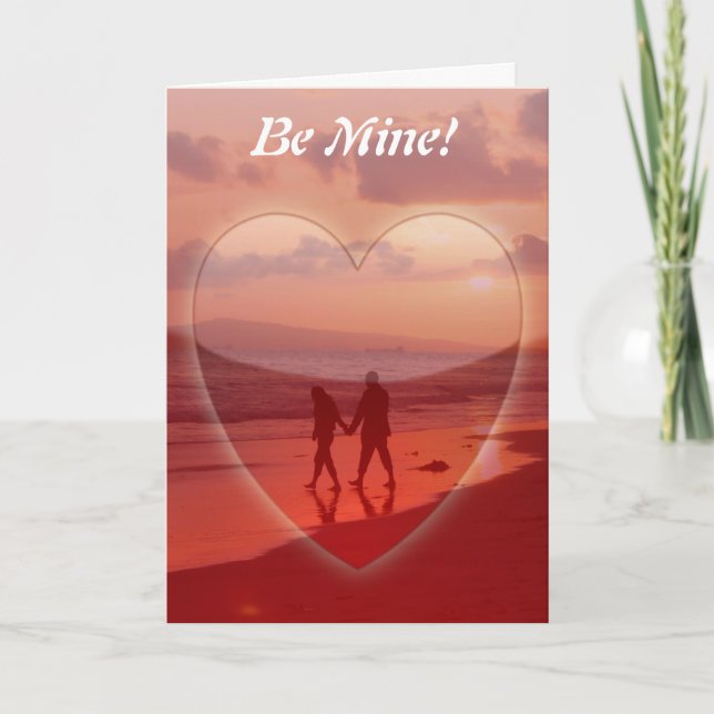 Be Mine Couple in Love on the Beach Valentine Holiday Card (Front)