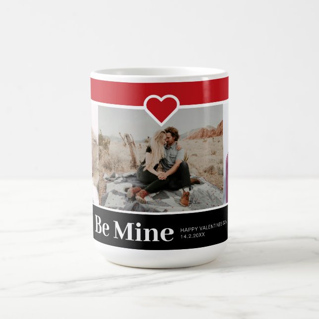 Be Mine Custom 3 Photos Valentine's Card  Coffee Mug (Center)