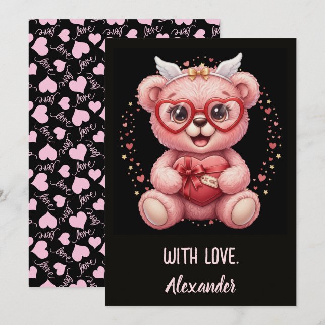 Be Mine! Cute Pink Teddy Bear Sweetheart  Card (Front/Back)