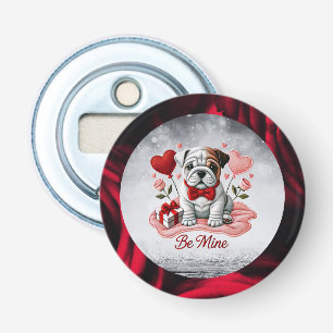 Be Mine English Bulldog Valentine Button Bottle Op Opener