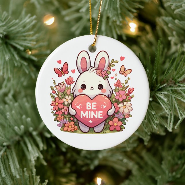 be mine ,funny rabbit valentine love ceramic tree decoration (Tree)