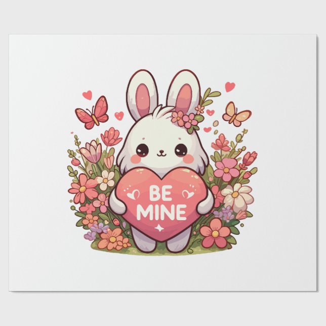 be mine ,funny rabbit valentine love wrapping paper (Flat)