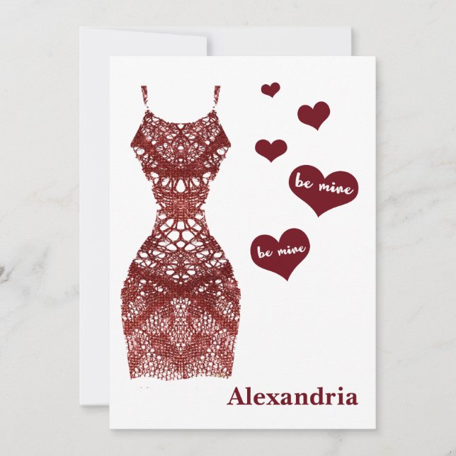 Be Mine Funny Valentines Burgundy Lace Bridesmaid Holiday Card (Front)