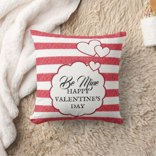 Be Mine Happy Valentine's Day Heart Chalk Stripes Cushion