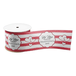 Be Mine Happy Valentine's Day Heart Chalk Stripes Satin Ribbon