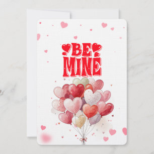 Be Mine Heart Balloon Bouquet Happy Valentines Day Holiday Card