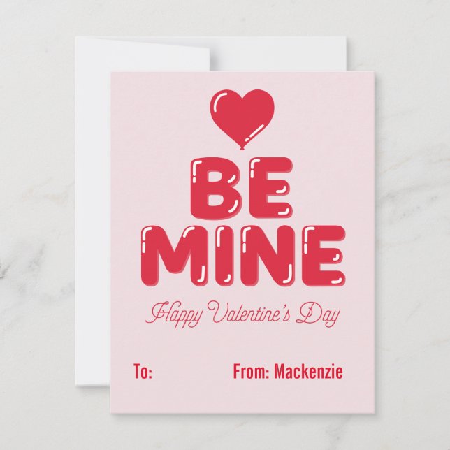Be Mine Heart Balloon Letter Classroom Valentine Holiday Card (Front)