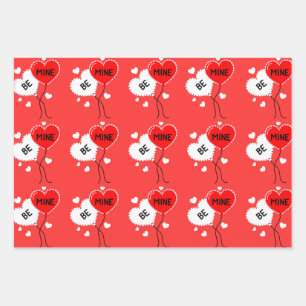 Be Mine Heart Balloon Pattern  Wrapping Paper Sheet
