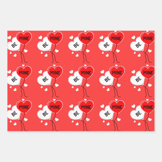 Be Mine Heart Balloon Pattern  Wrapping Paper Sheet (Front)
