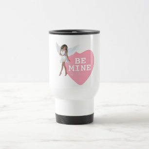 Be Mine Heart Candy Black Hair Angel Design Travel Mug