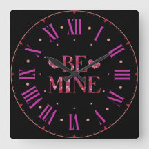 Be Mine Heart Pattern Square Wall Clock