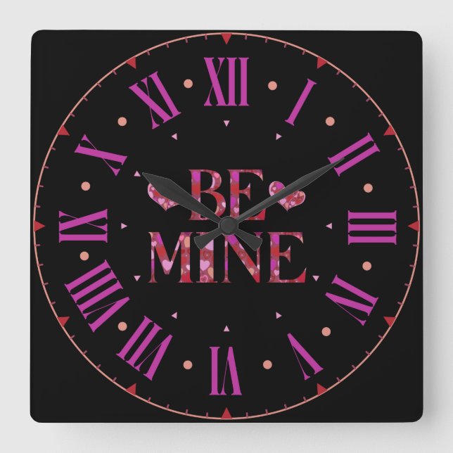 Be Mine Heart Pattern Square Wall Clock (Front)