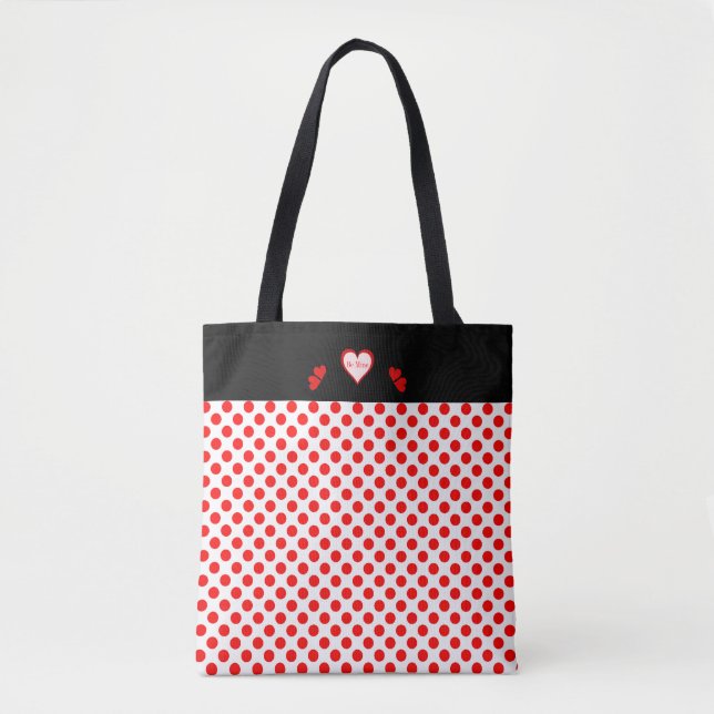 Be Mine  Heart Polka Dots Red Pink Tote Bag (Front)