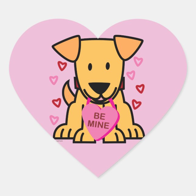 Be Mine Heart Valentine puppy dog Labrador pink Heart Sticker (Front)