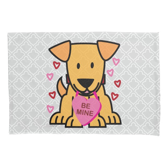 Be Mine Heart Valentine puppy dog Labrador pink Pillowcase (Front)