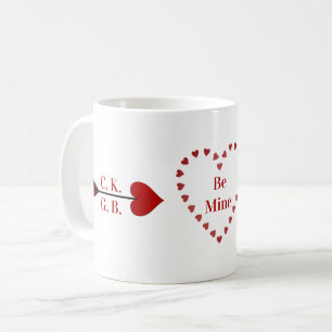 Be Mine! Hearts Cupid Arrow Initials Coffee Cup