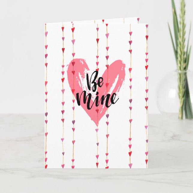 Be Mine Hearts on a  String Romantic Holiday Card (Front)