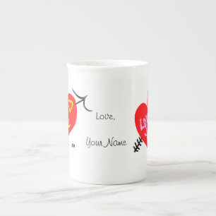 Be Mine Love You Two Red Hearts Valentine Bone China Mug
