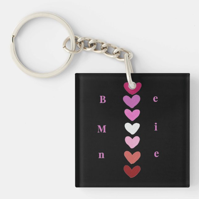 Be Mine Minimal Heart Stack Valentine T-Shirt Key Ring (Front)