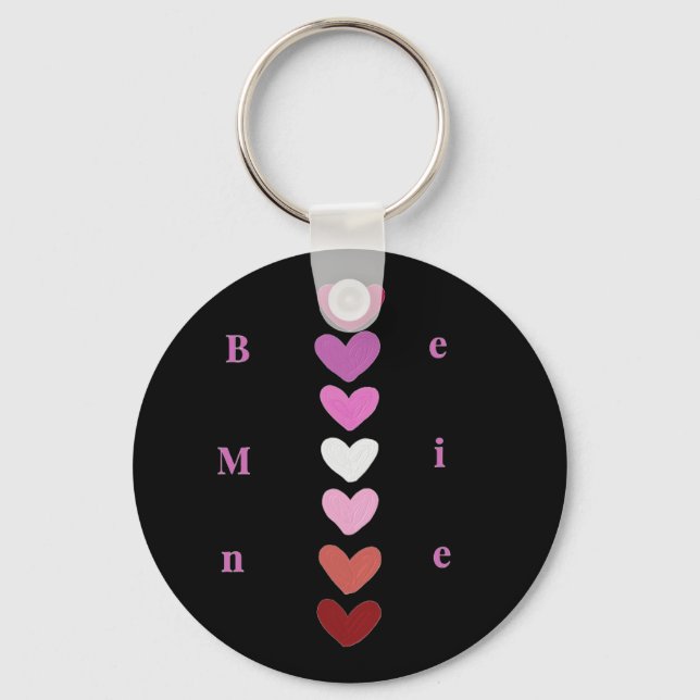 Be Mine Minimal Heart Stack Valentine T-Shirt Key Ring (Front)
