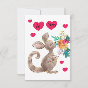 Be Mine Mum & Baby Kangaroo Child's Valentine Card