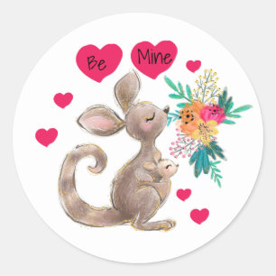 Be Mine Mum & Baby Kangaroo Sticker