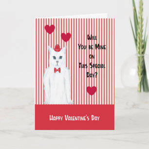 Be Mine on Valentine's Day Cat with Top Hat Card