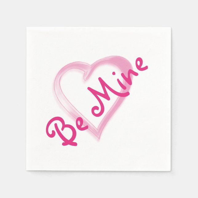 Be Mine Pink Heart Paper Napkins (Front)