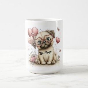 Be Mine Pug with Heart Balloons Coffee Mug