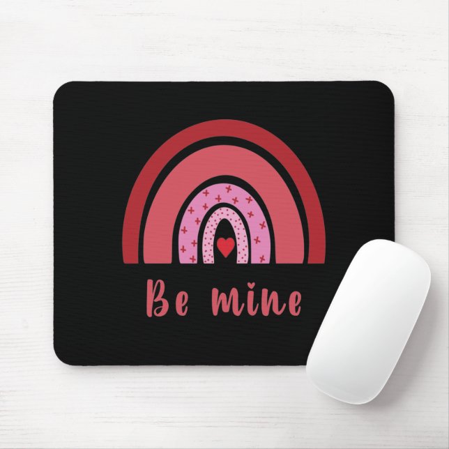 Be Mine Rainbow Heart Valentine's Day I Love You Mouse Mat (With Mouse)