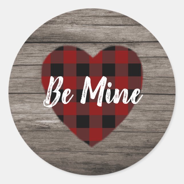 Be Mine Red Heart Valentines Day Barn Wood Classic Round Sticker (Front)