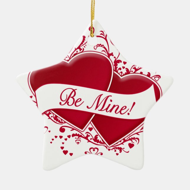 Be Mine! Red Hearts Ceramic Tree Decoration (Front)