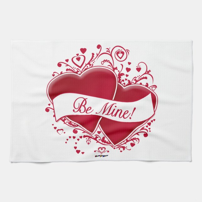 Be Mine! Red Hearts Tea Towel (Horizontal)