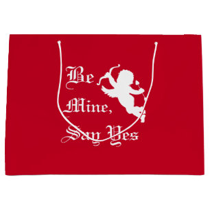 Be Mine, Say Yes Elegant Red & White Typography Large Gift Bag