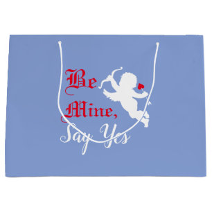 Be Mine, Say Yes Typography Cupid's Love Arrow Large Gift Bag
