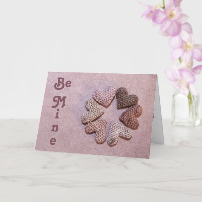 Be Mine Solar-dyed Crocheted Hearts Valentine Card (Orchid)