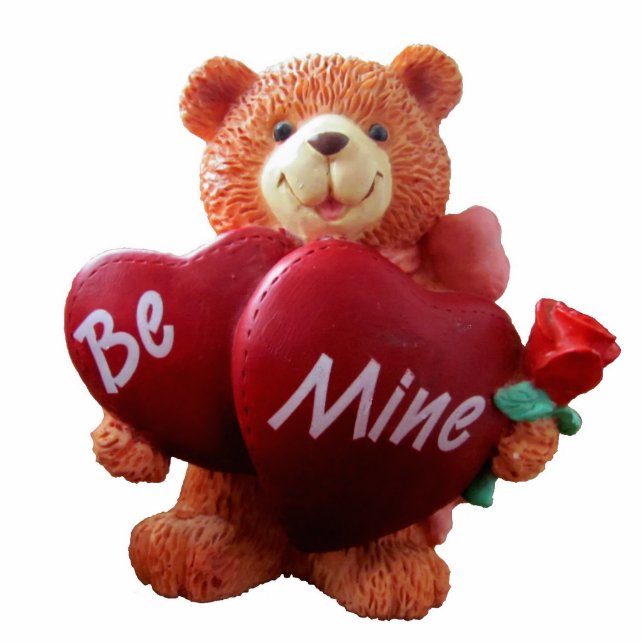 Be Mine Teddy Bear Two Hearts Rose Photo Sculpture Magnet (Front)